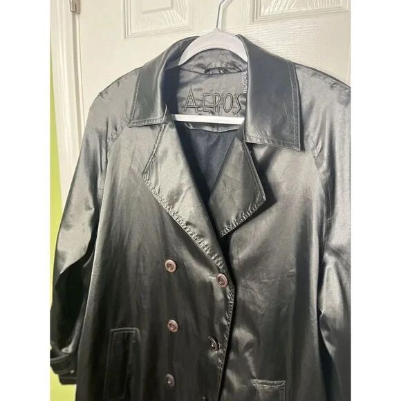 Aeros Double Breasted‎ Silky Black Trench Coat Women’s Size M - Picture 2 of 9